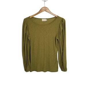 Nation LTD Olive Green Cecilia Balloon Sleeve Pima Cotton Blouse Top Size Small